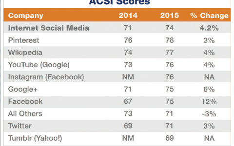 ACSI：2015年社交媒体和搜索引擎满意度调查报告