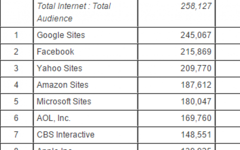 2015年美国网站独立访问用户排名 GoogleFacebook排名前二