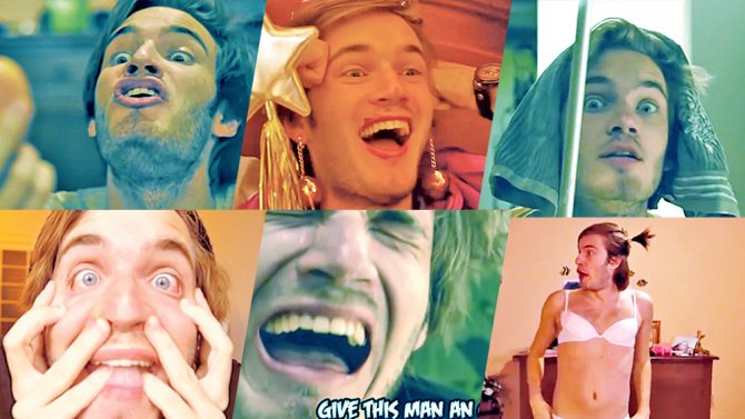 拥有最多订阅用户的游戏解说频道PewDiePie播客本人的夸张表现