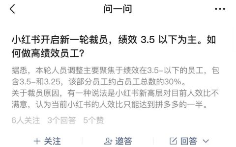 小红书裁员20%，以绩效3.5以下为主