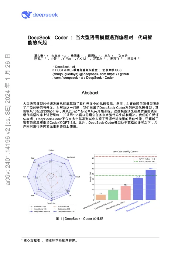 DeepSeek Coder：当大型语言模型遇到编程时